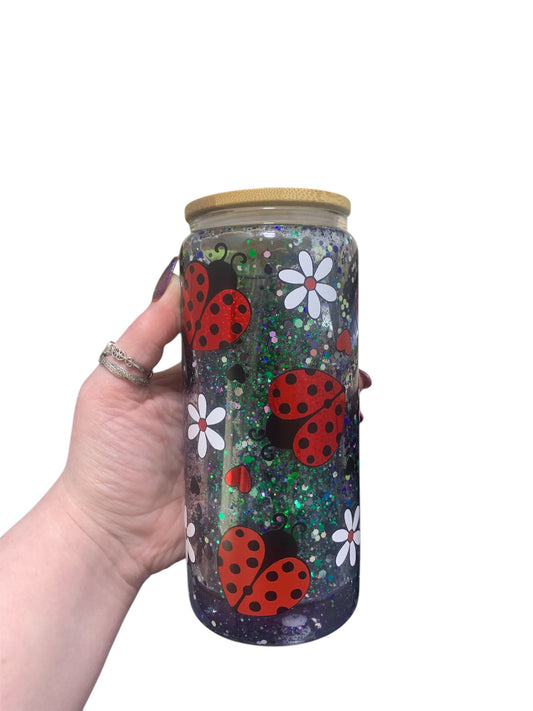 Ladybugs snowglobe glass tumbler
