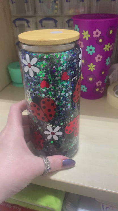 Ladybugs snowglobe glass tumbler